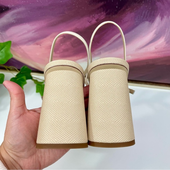 Sam Edelman Kit Ivory Square Toe Slingback Strap Cylindrical Block Heel Sandals - Picture 8 of 12
